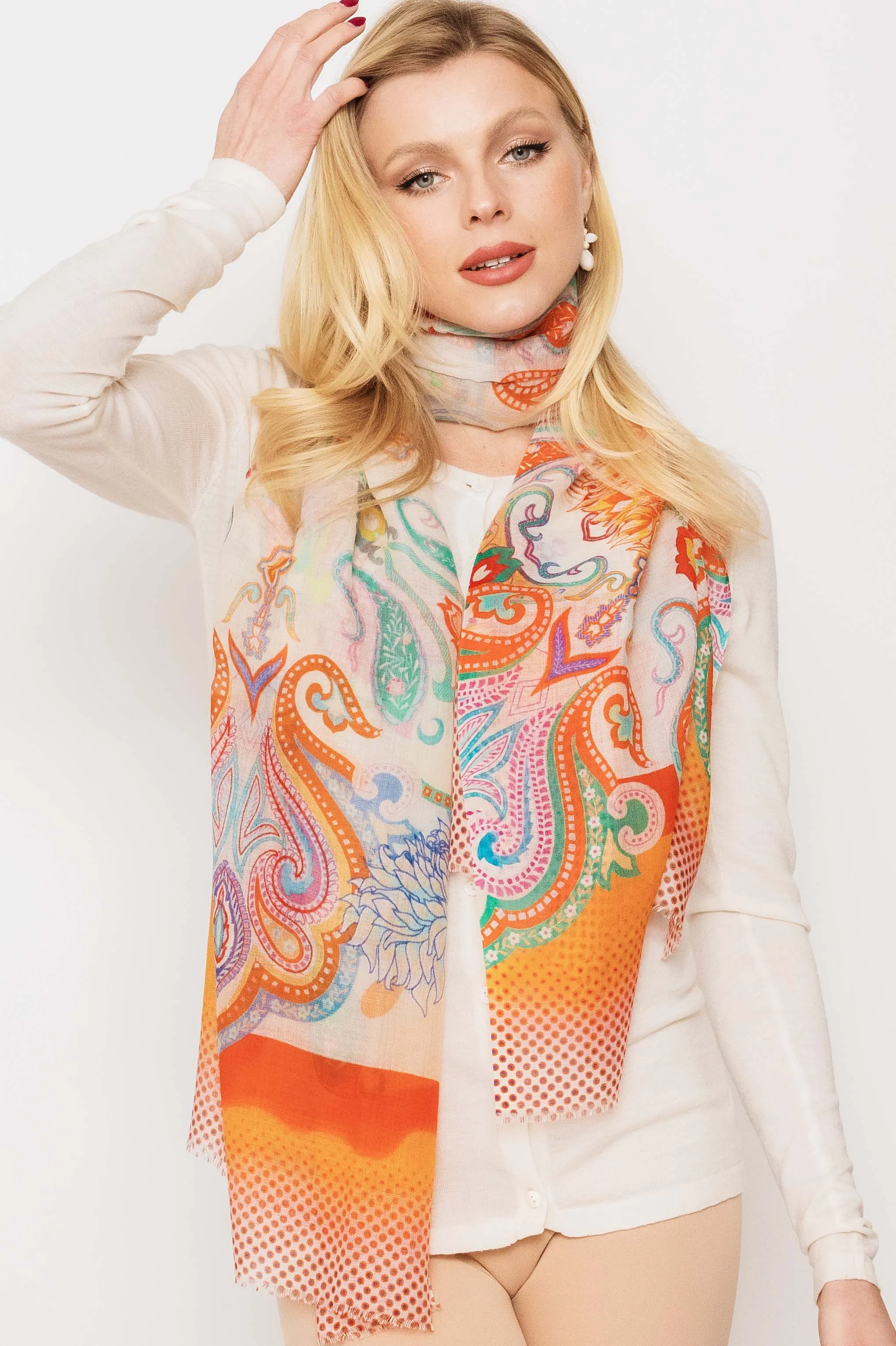 Printed Wool Scarf -  Winter Sale 50% Off - At checkout use code Winter50%