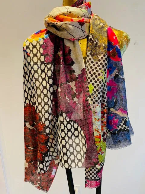 Printed Wool Scarf -  Winter Sale 50% Off - At checkout use code Winter50%