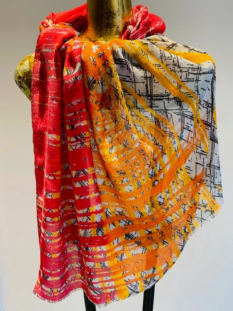 Printed Wool Scarf -  Winter Sale 50% Off - At checkout use code Winter50%