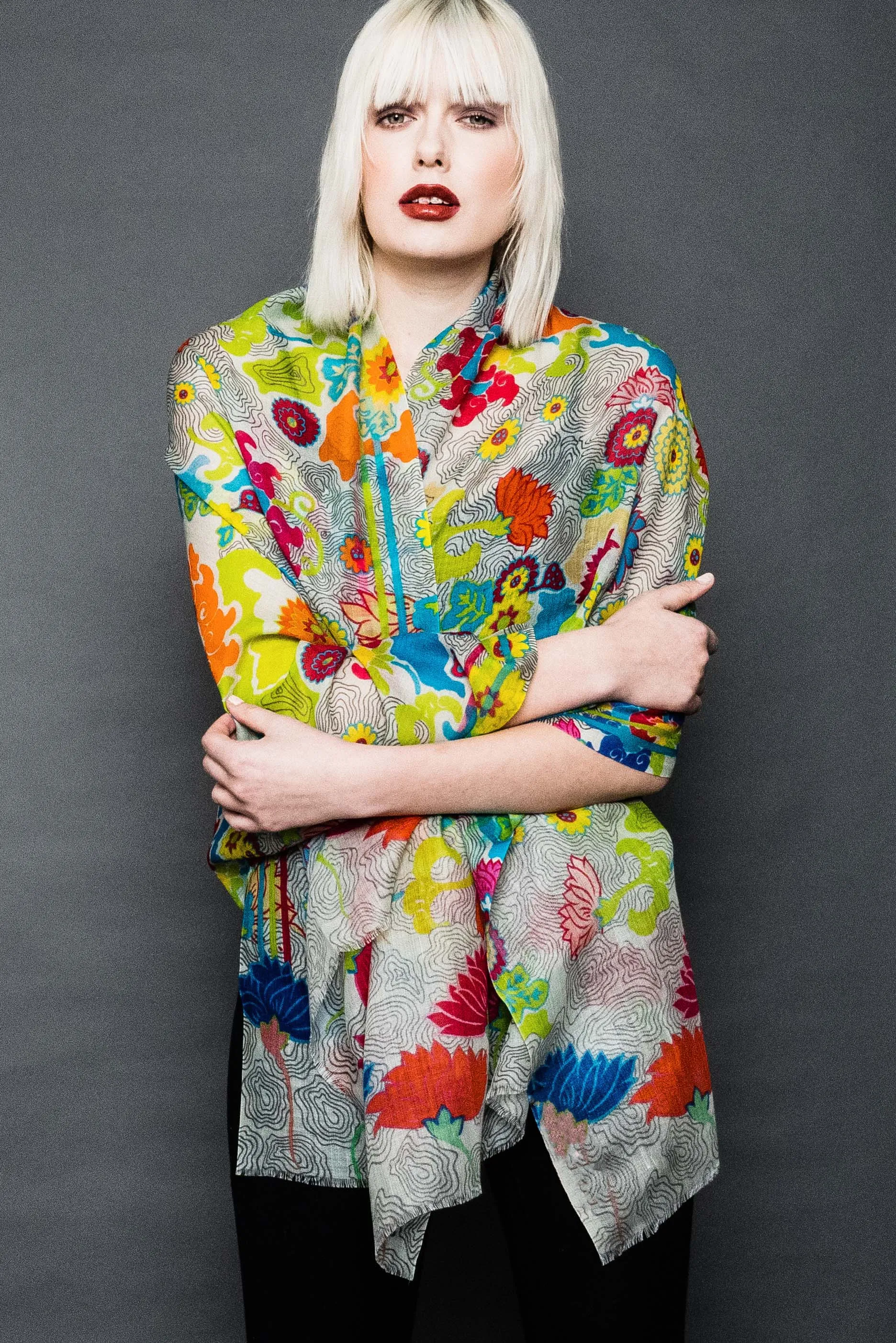 Printed Wool Scarf -  Winter Sale 50% Off - At checkout use code Winter50%