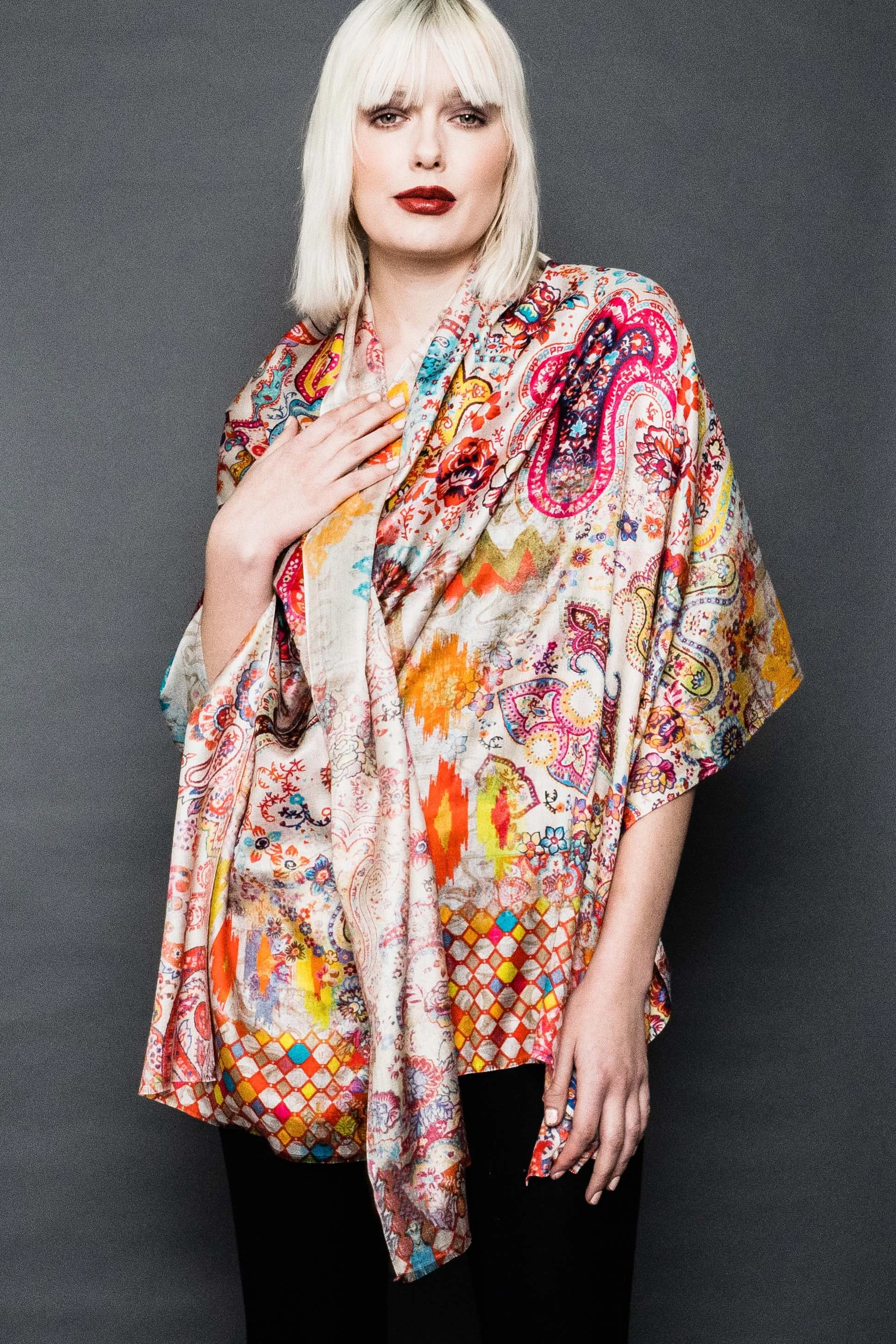Printed Wool Scarf -  Winter Sale 50% Off - At checkout use code Winter50%