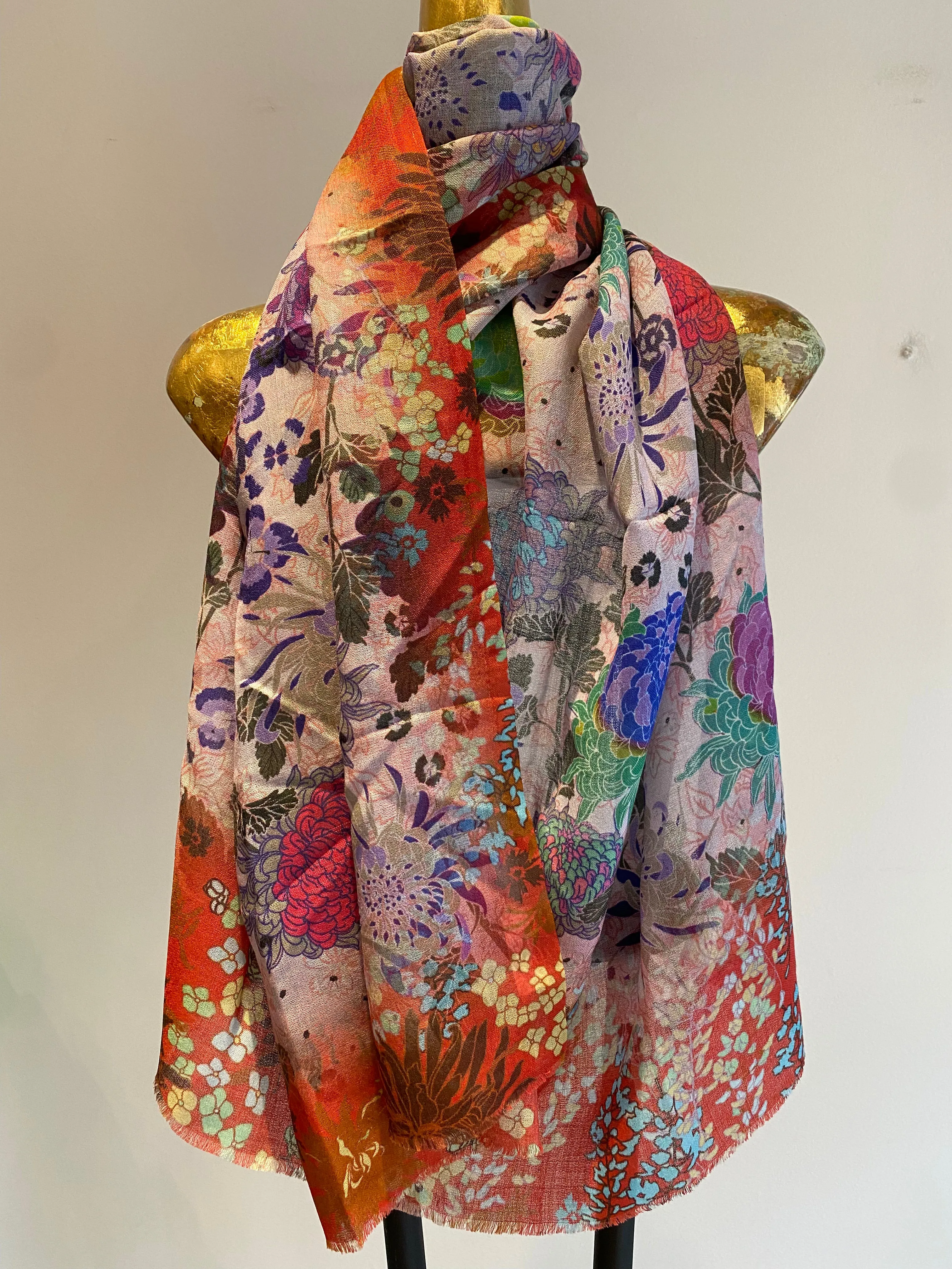 Printed Wool Scarf -  Winter Sale 50% Off - At checkout use code Winter50%