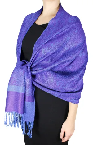 Purple/Blue Reversible Double Layer Hues of Purple Jacquard Paisley Pashmina Feel Shawl