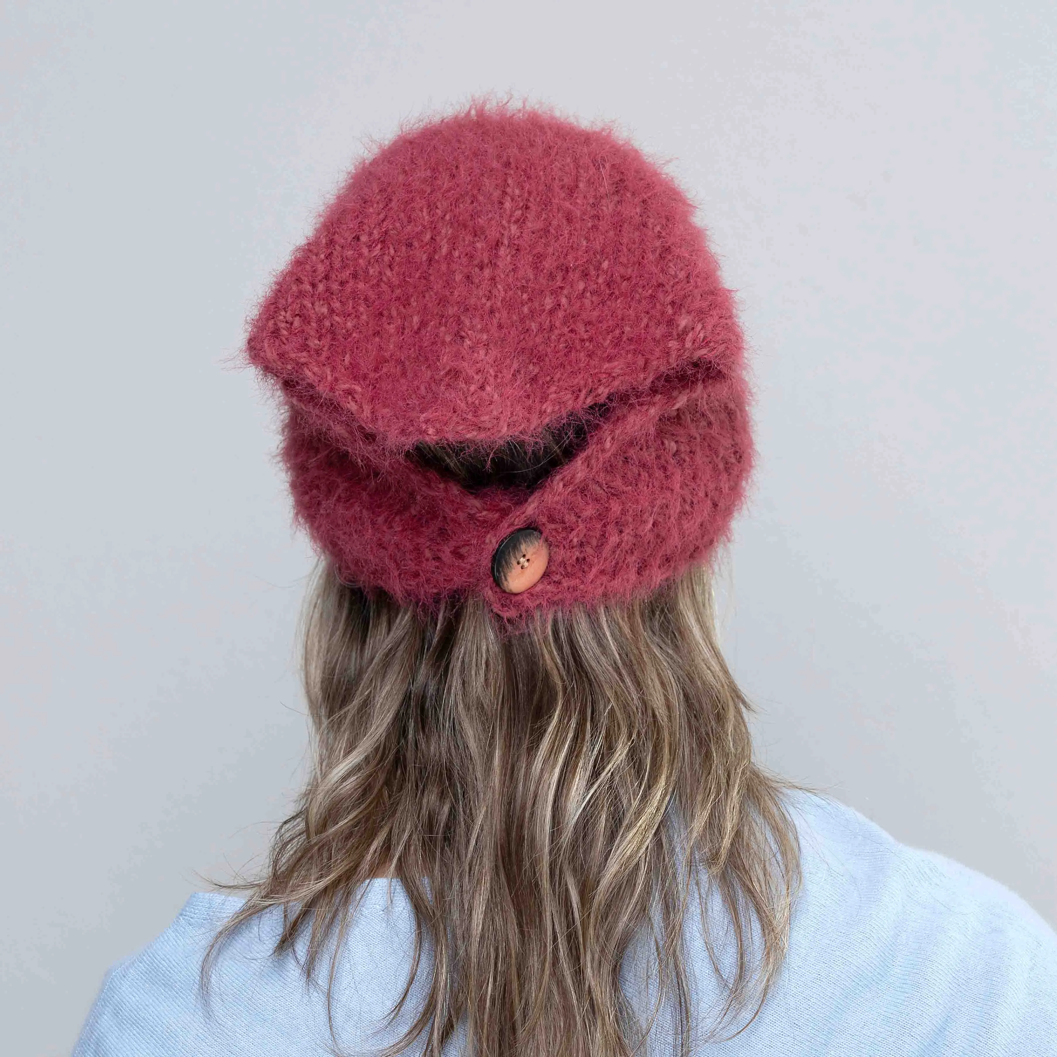 Raspberry Pink Headscarf, Neck Warmer, Handmade Headband Merino Wool, Hand Knit Kerchief in Raspberry Pink, Triangle Headband, Gift for her
