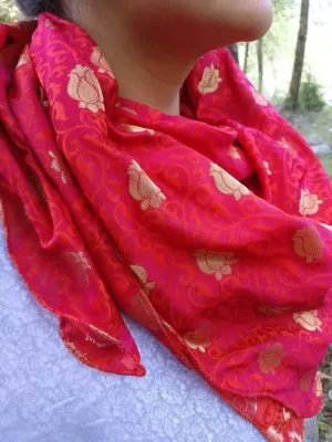 Red Brocade Silk Scarf