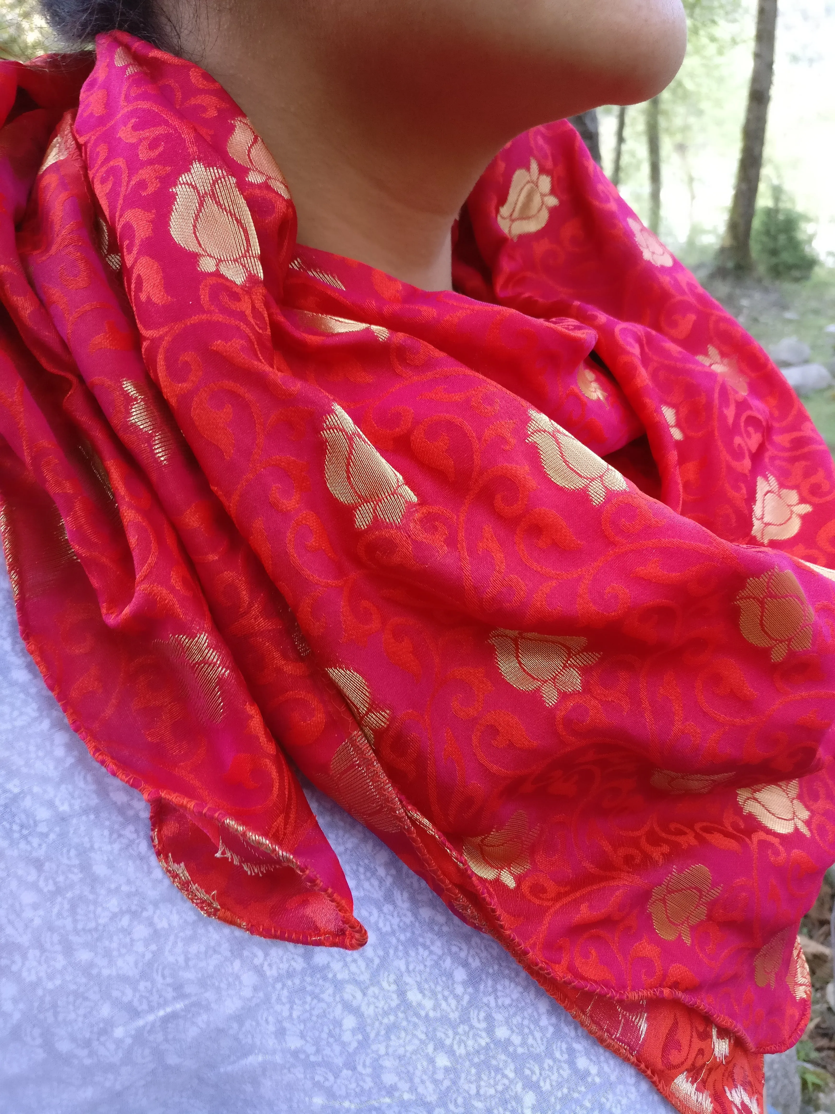 Red Brocade Silk Scarf