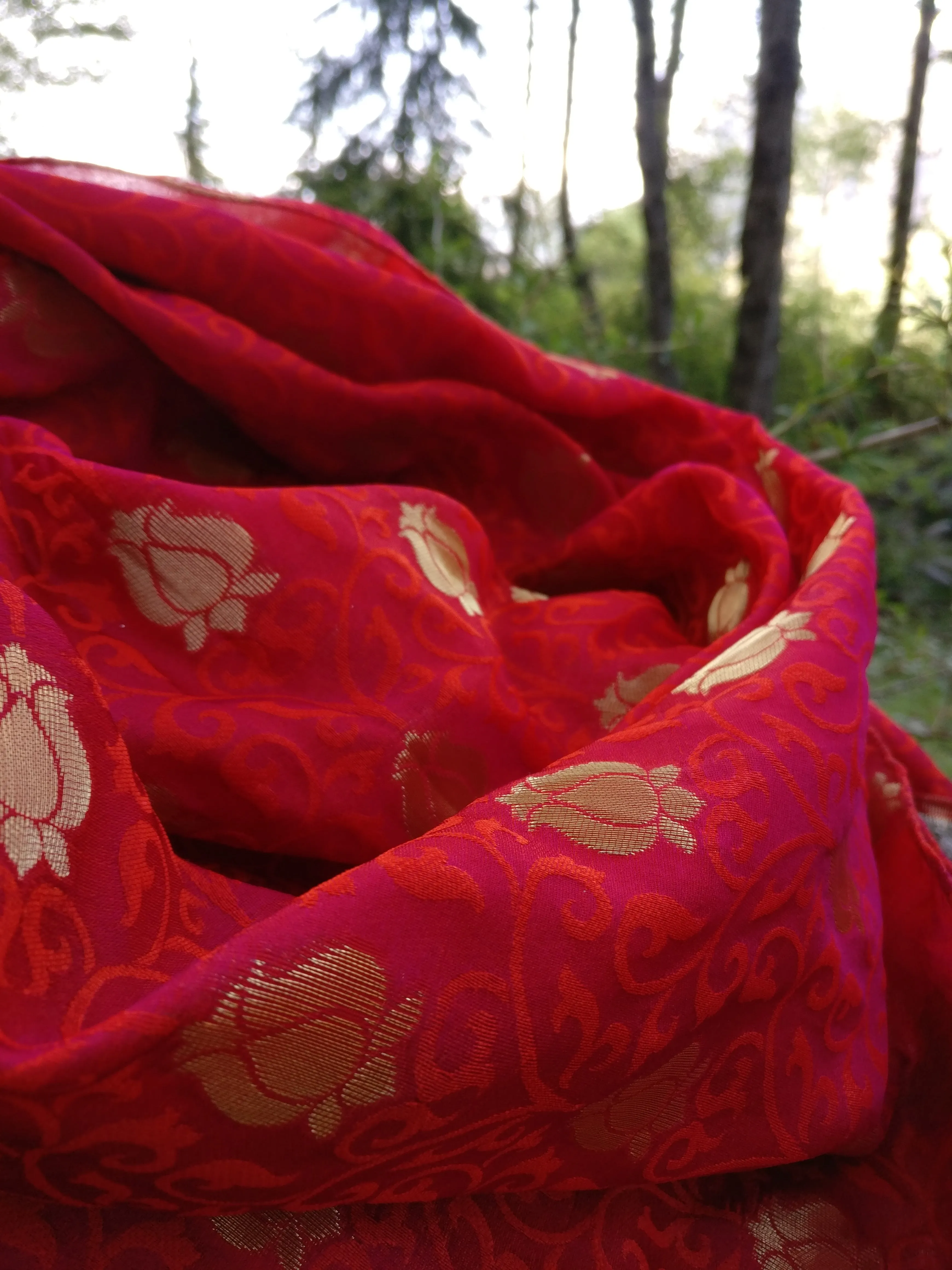 Red Brocade Silk Scarf