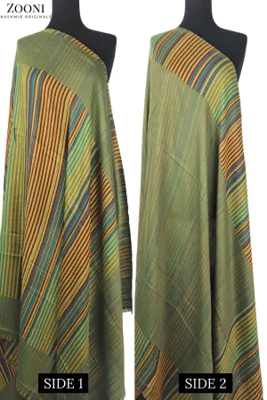 Reversible Superfine Cashmere Striped Shawl - Avocado Green