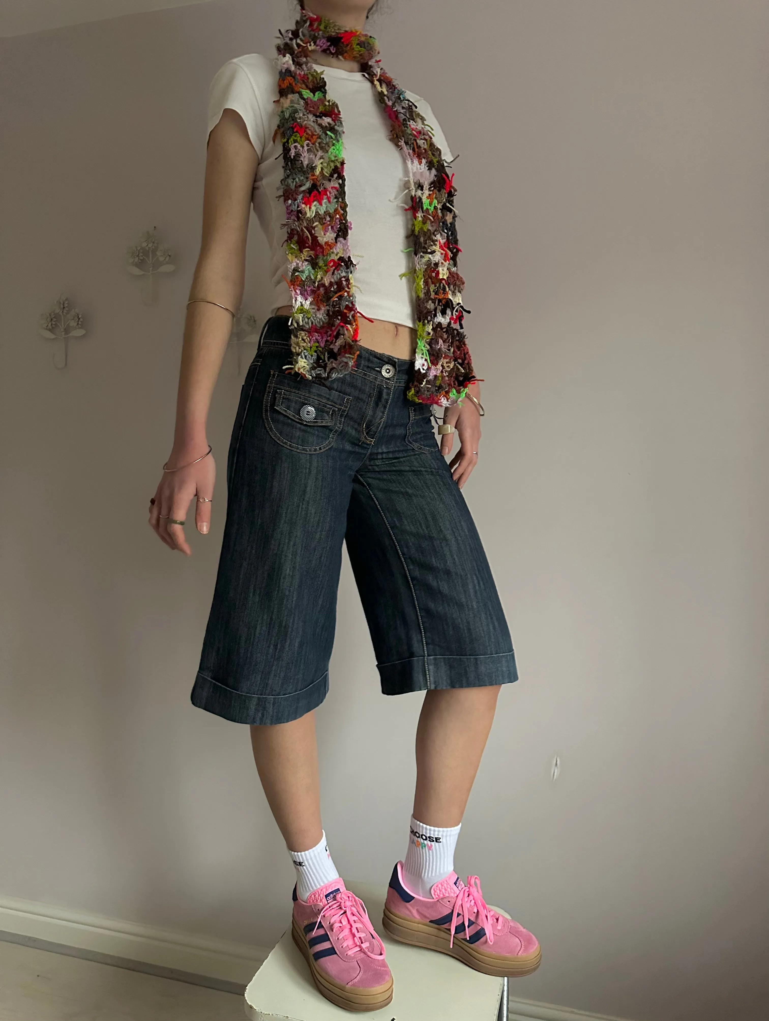 Scrappy skinny scarf #1 - handmade from leftover yarn scraps