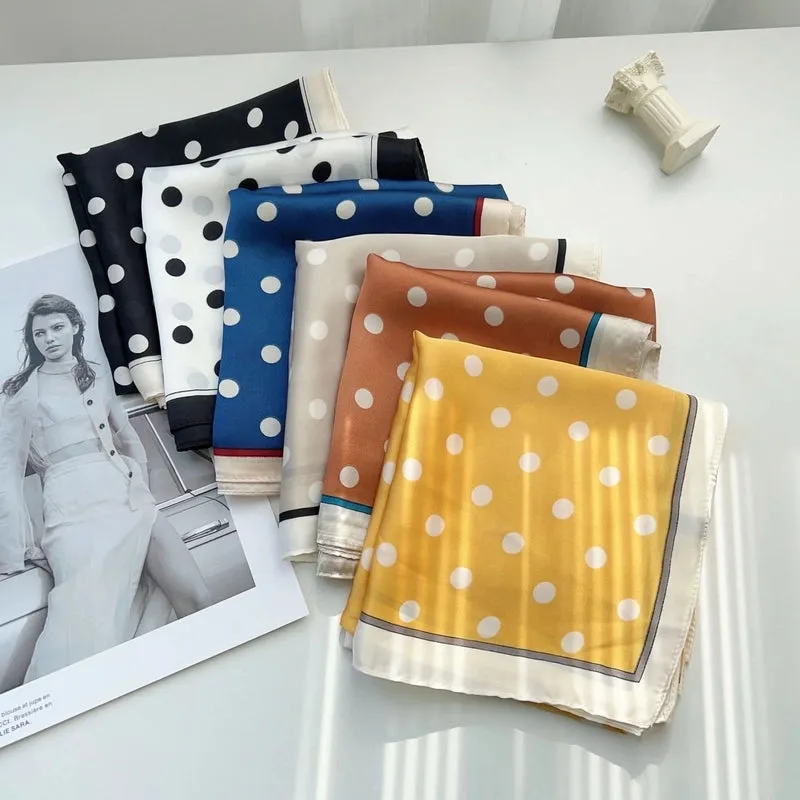 Silk Scarf Square High-grade Sense New Korean-style  Poll Dot Professional Small Scarf Printed Scarf Sunscreen Shawl Hair Belt