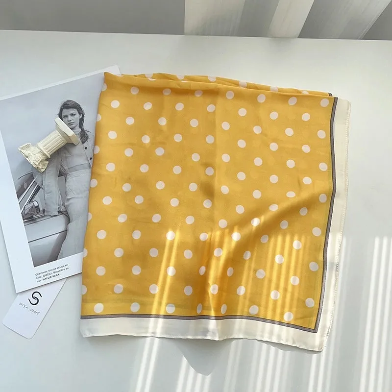 Silk Scarf Square High-grade Sense New Korean-style  Poll Dot Professional Small Scarf Printed Scarf Sunscreen Shawl Hair Belt