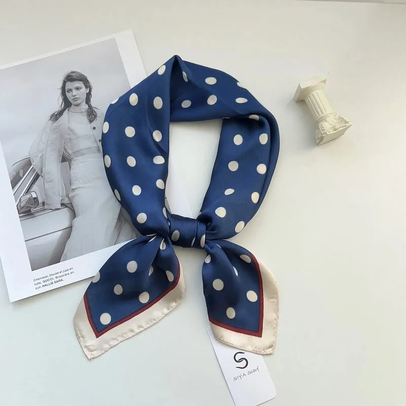 Silk Scarf Square High-grade Sense New Korean-style  Poll Dot Professional Small Scarf Printed Scarf Sunscreen Shawl Hair Belt