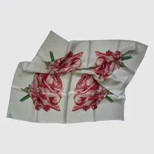 Silk Scarf With Watercolour Roses - Hand-Rolled Hems