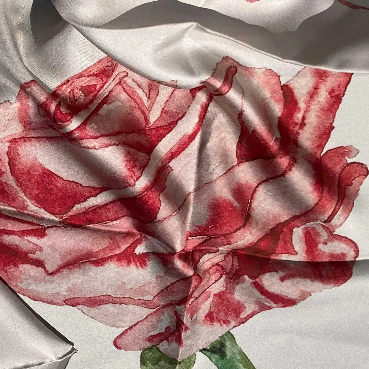 Silk Scarf With Watercolour Roses - Hand-Rolled Hems