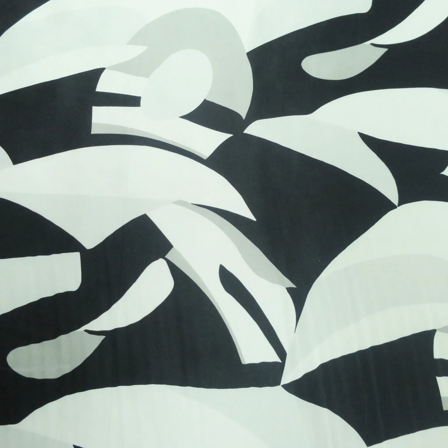 Silver and Black Abstract Printed Silk Charmeuse Fabric