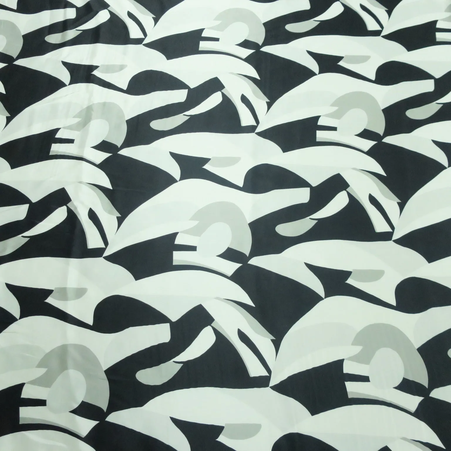 Silver and Black Abstract Printed Silk Charmeuse Fabric