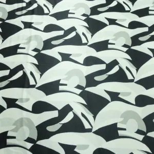 Silver and Black Abstract Printed Silk Charmeuse Fabric