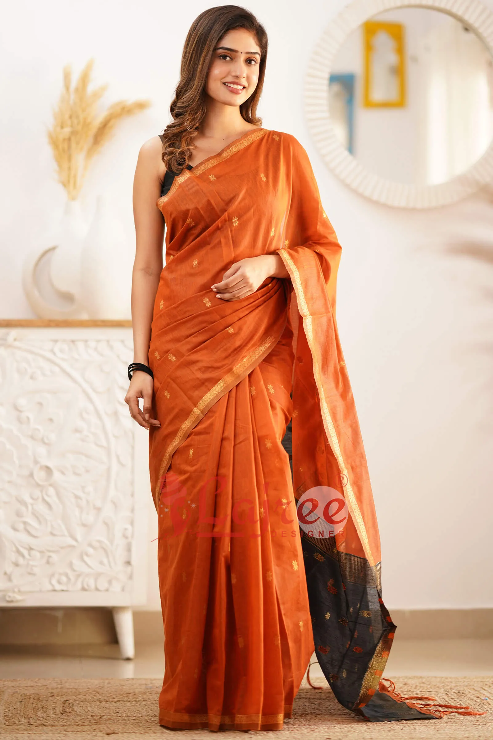 Sophisticated Orange Cotton Silk Saree With Elegant Blouse Piece
