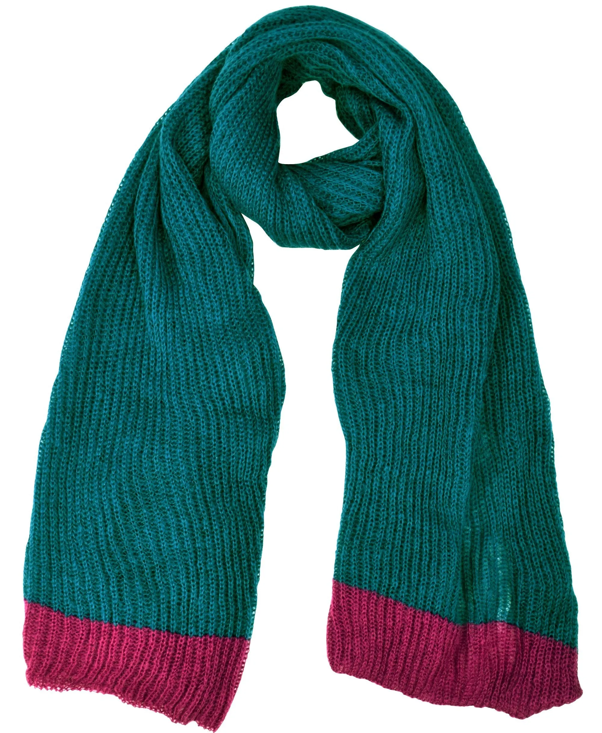 Teal and Hot Pink Peach Couture Loose Border Hand Knit Warm Scarf