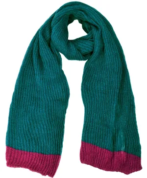 Teal and Hot Pink Peach Couture Loose Border Hand Knit Warm Scarf