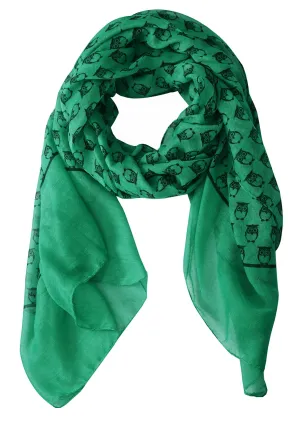 Teal Black Peach Couture Summer Lightweight Soft Animal Bird Owl Printed Sheer Scarf Shawl