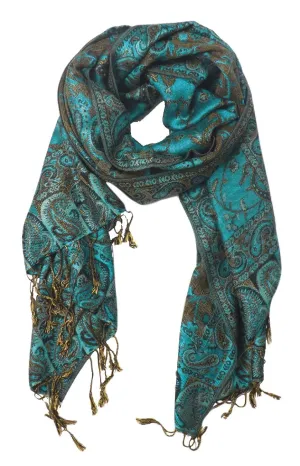 Teal Peach Couture Elegant Reversible Paisley Pashmina Shawl Wrap