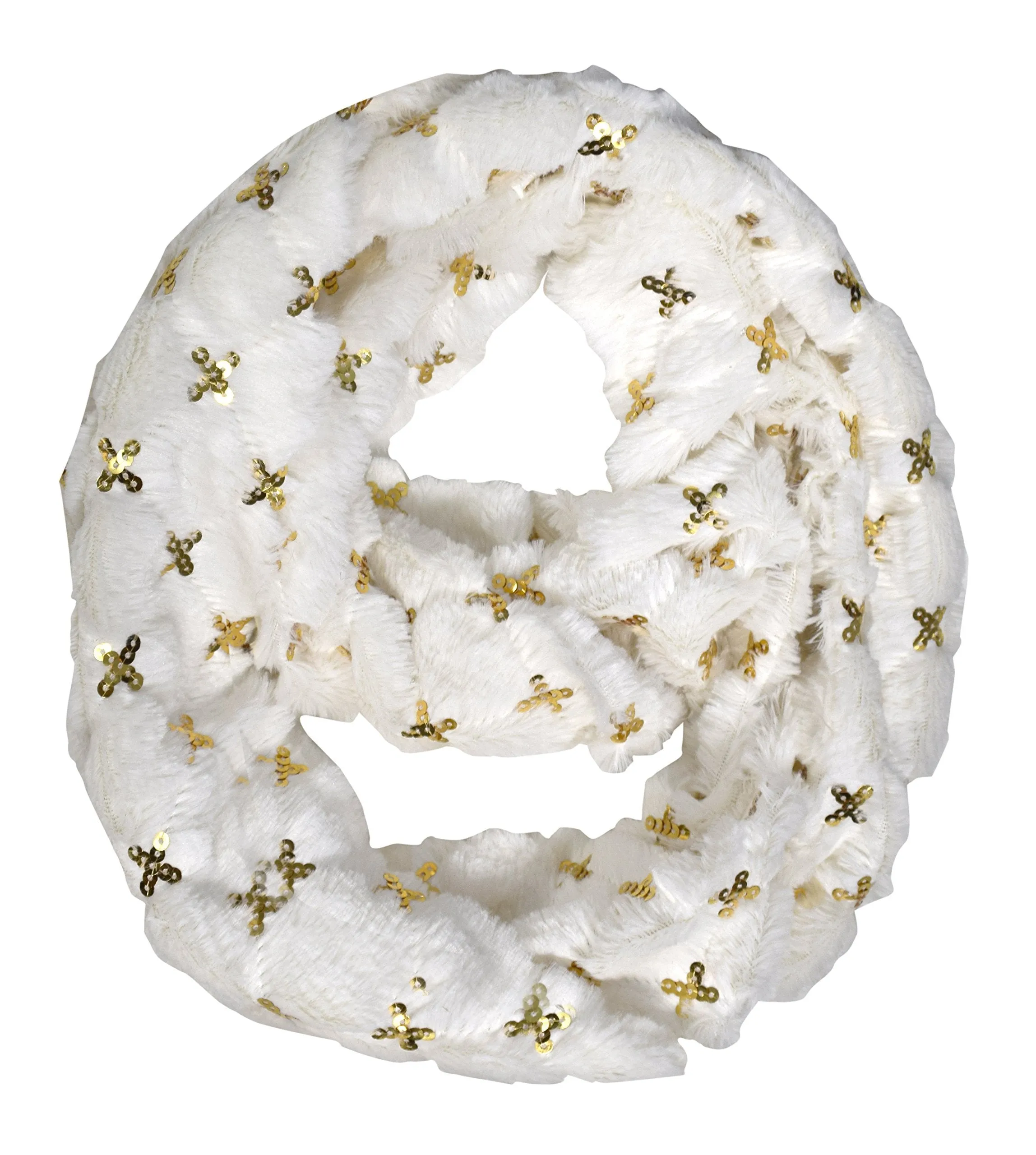 White 06 Faux fur Solid Color Plush Cowl Collar Infinity Loop Scarf
