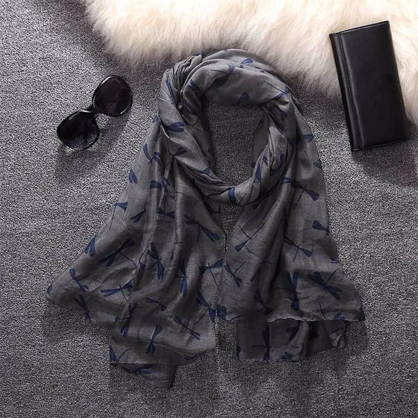 Winter Long Scarf for Women Ladies with Dragonfly Pattern Prints Shawl