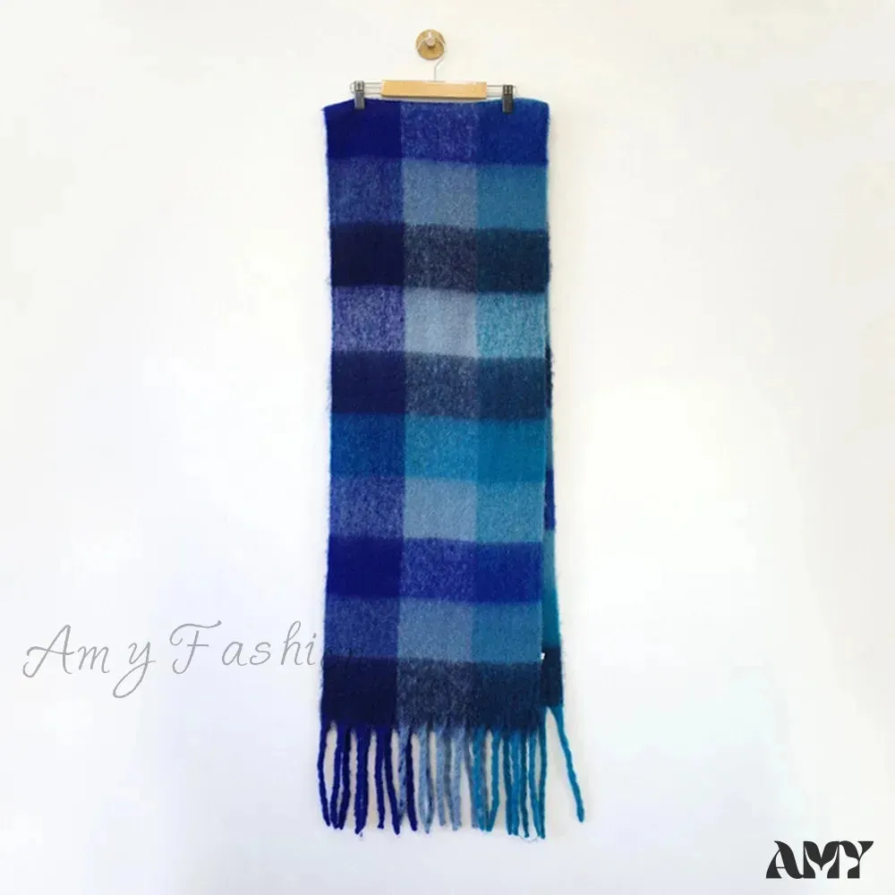 Winter Plaid Tassel Rainbow Faux Cashmere Long Muffler Scarf
