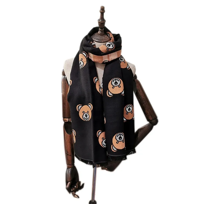 Winter Warm Women Imitation Cashmere Scarf Brand DesignTassel Scarves Cute Bear Shawl