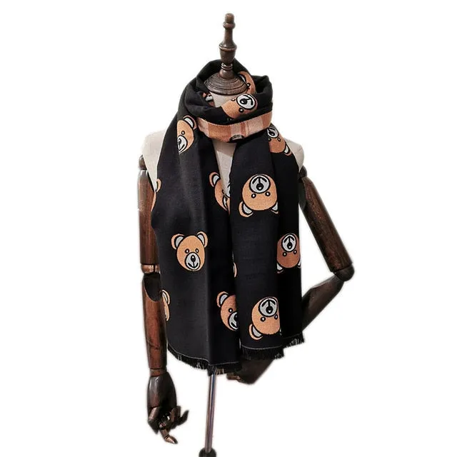 Winter Warm Women Imitation Cashmere Scarf Brand DesignTassel Scarves Cute Bear Shawl