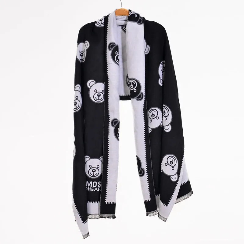Winter Warm Women Imitation Cashmere Scarf Brand DesignTassel Scarves Cute Bear Shawl