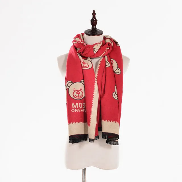 Winter Warm Women Imitation Cashmere Scarf Brand DesignTassel Scarves Cute Bear Shawl