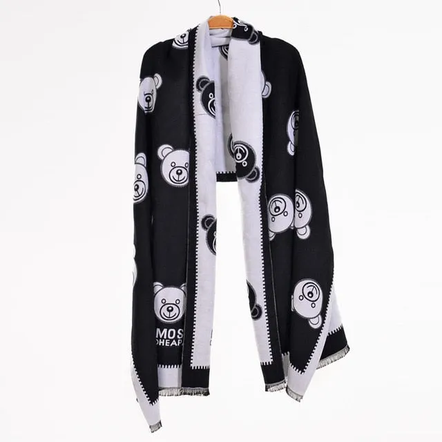 Winter Warm Women Imitation Cashmere Scarf Brand DesignTassel Scarves Cute Bear Shawl