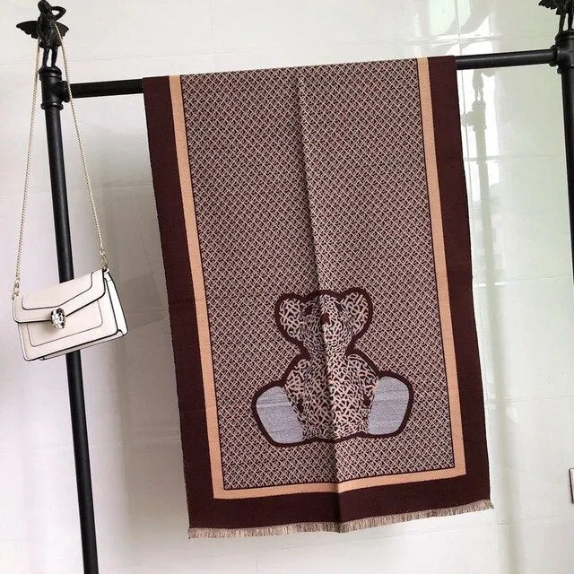 Winter Warm Women Imitation Cashmere Scarf Brand DesignTassel Scarves Cute Bear Shawl