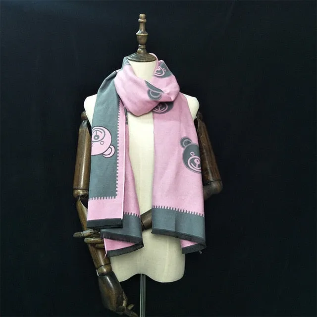 Winter Warm Women Imitation Cashmere Scarf Brand DesignTassel Scarves Cute Bear Shawl