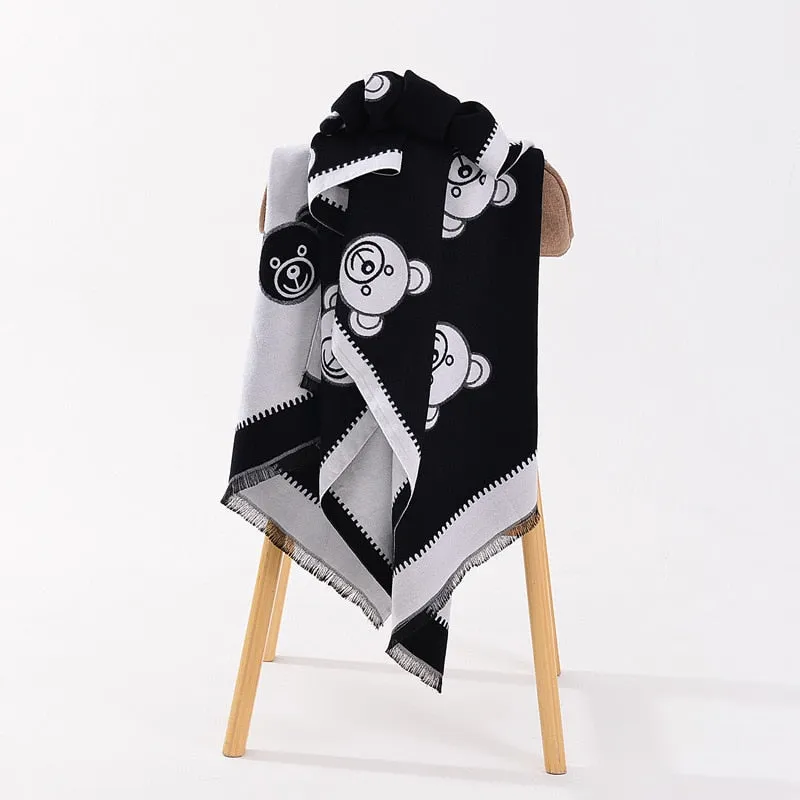 Winter Warm Women Imitation Cashmere Scarf Brand DesignTassel Scarves Cute Bear Shawl