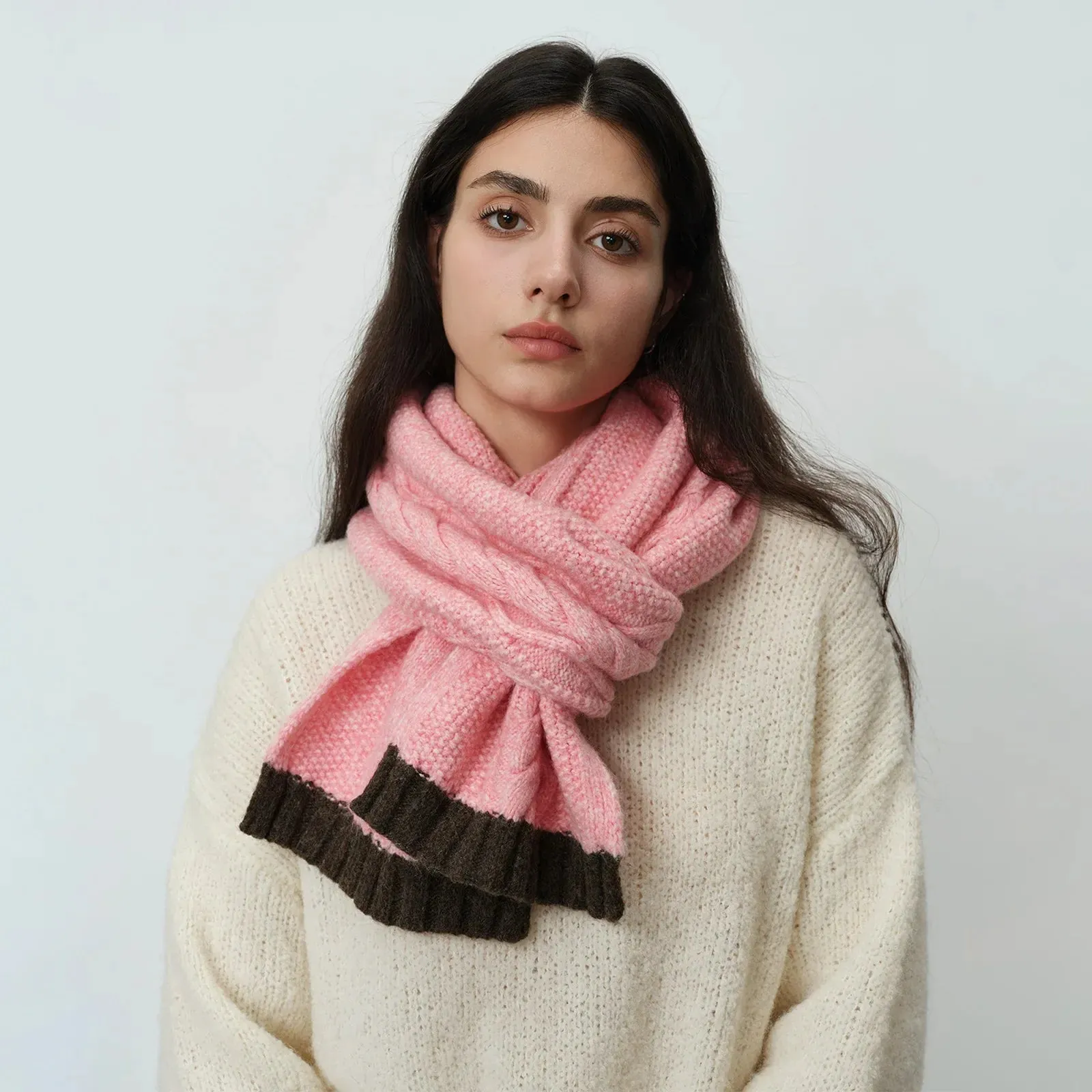 Winter Wool Blend Elegant Minimalist Two Color Splicing Scarf