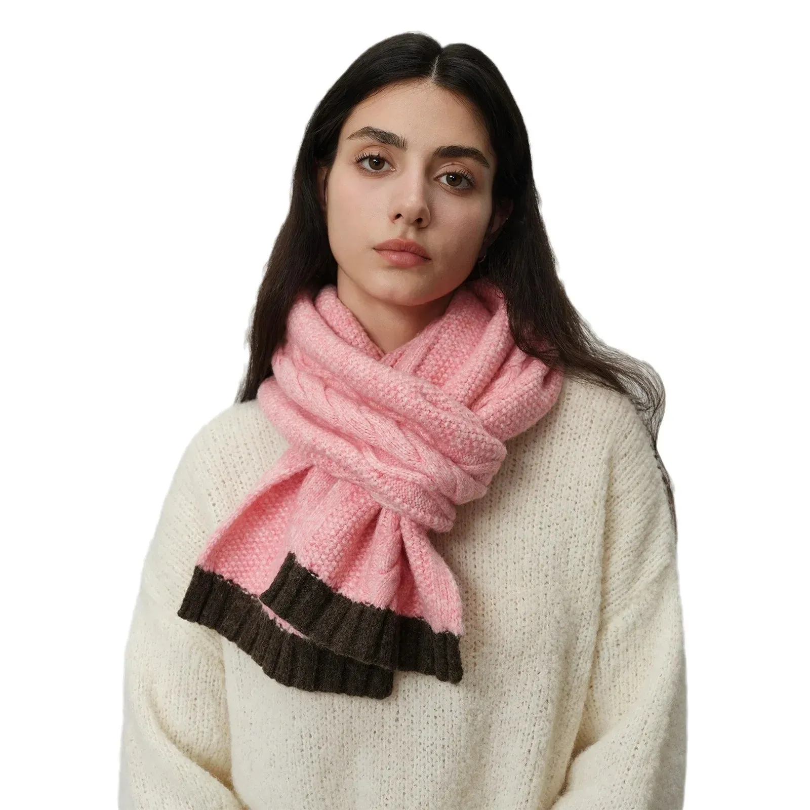 Winter Wool Blend Elegant Minimalist Two Color Splicing Scarf