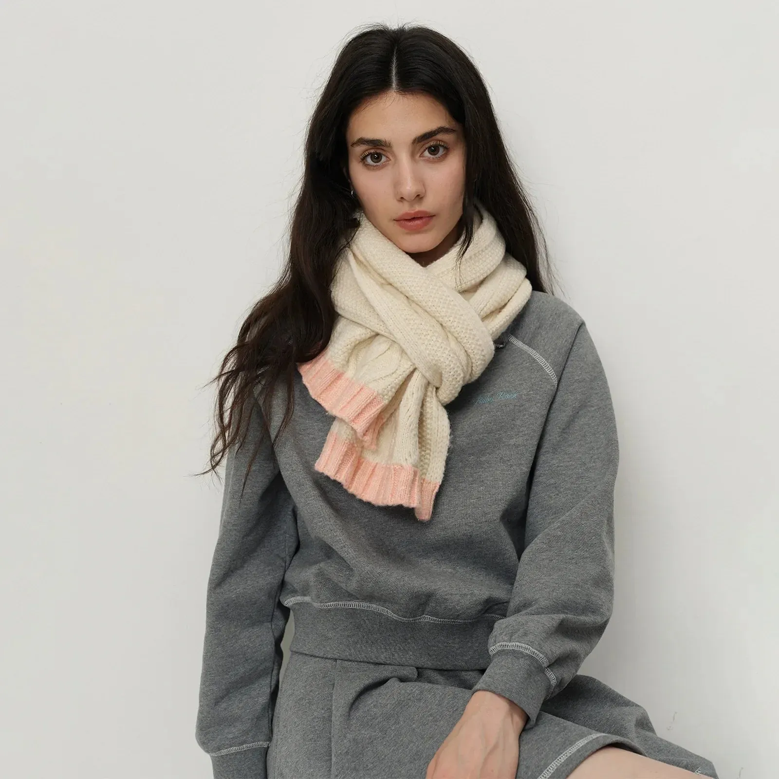 Winter Wool Blend Elegant Minimalist Two Color Splicing Scarf
