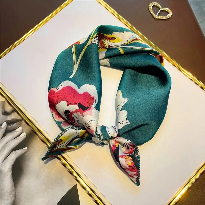 Women Small Satin Silk Scarf