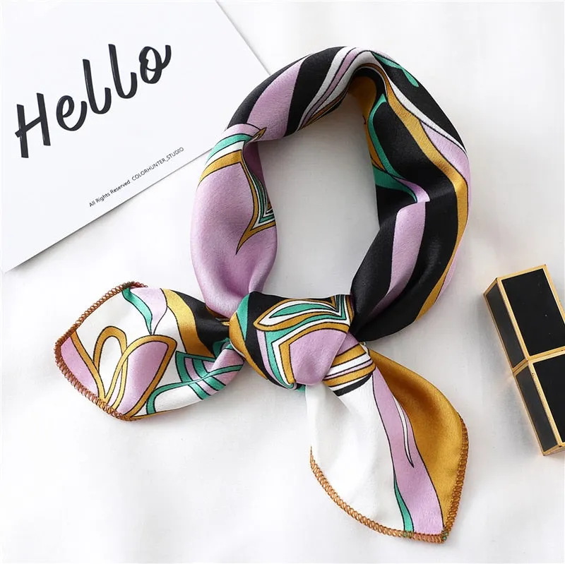 Women Small Satin Silk Scarf