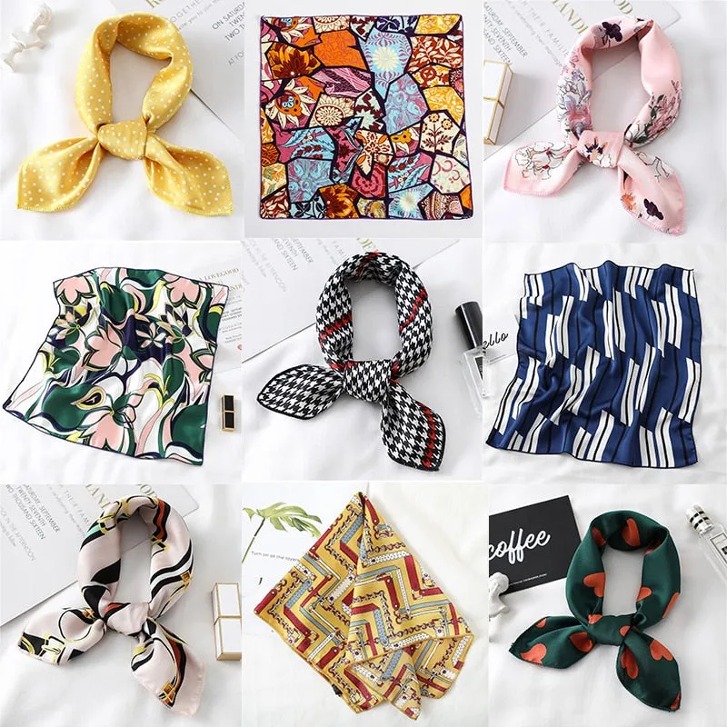 Women Small Satin Silk Scarf
