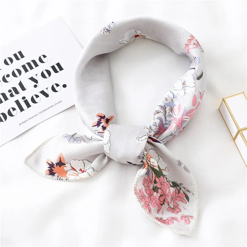 Women Small Satin Silk Scarf