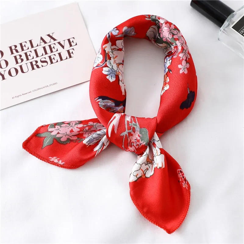 Women Small Satin Silk Scarf