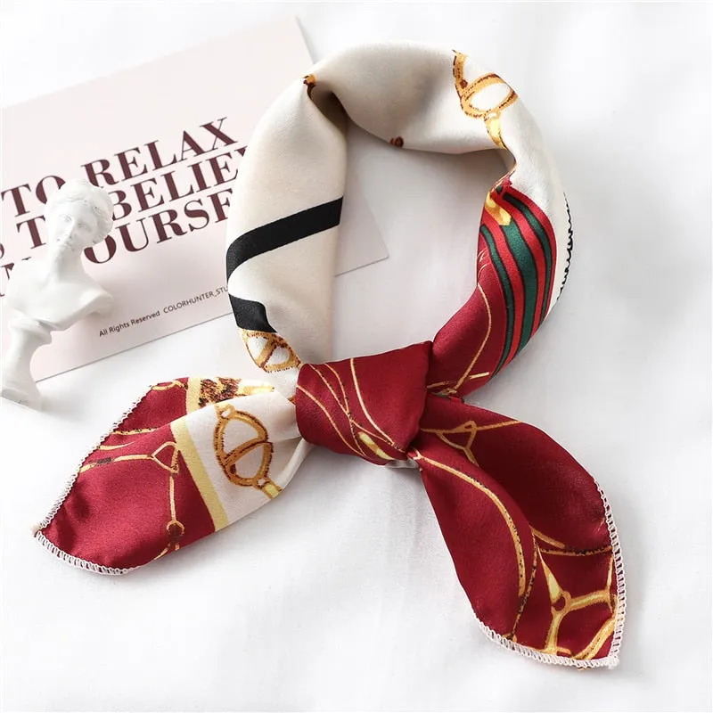 Women Small Satin Silk Scarf