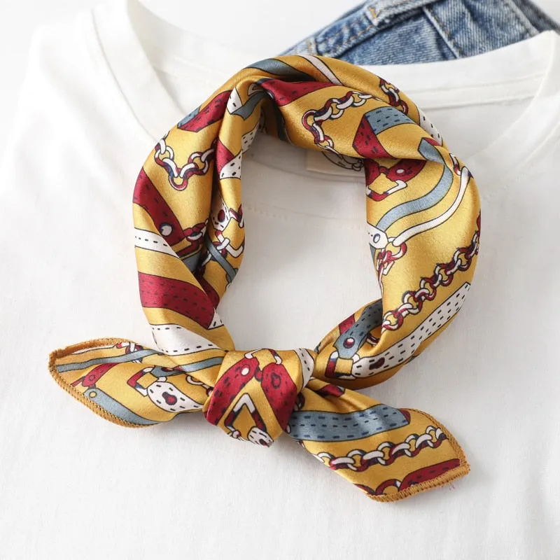 Women Small Satin Silk Scarf