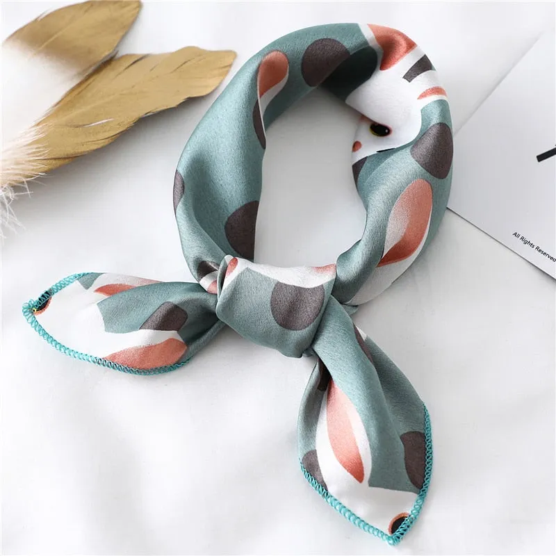 Women Small Satin Silk Scarf