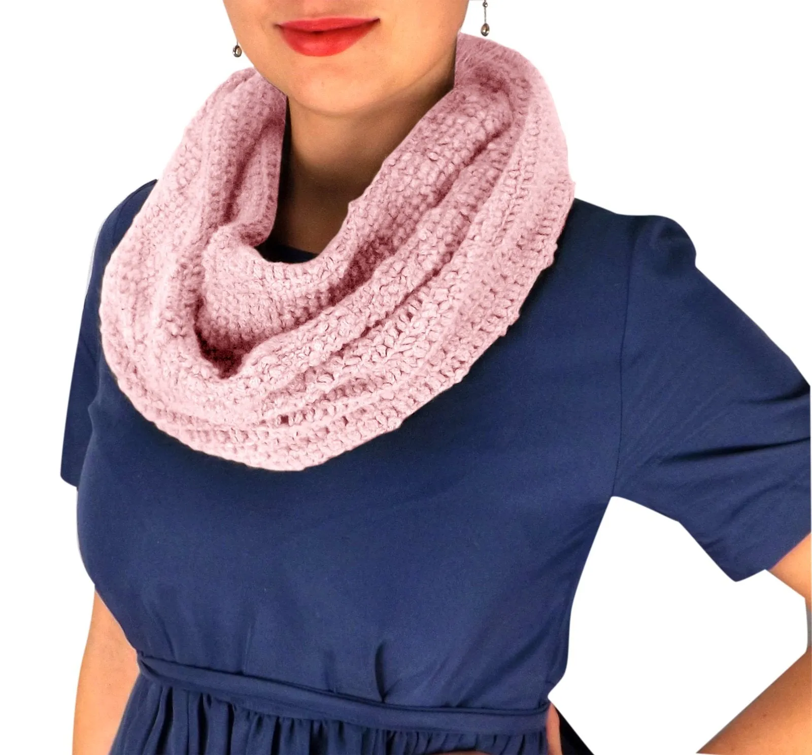 Womens Glamorous Chic Warm Knitted Winter Snood Infinity Loop Scarf