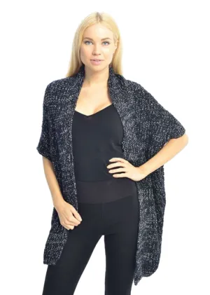 Women's Oversized Warm Black Crochet Knit Sweater Shawl Wrap